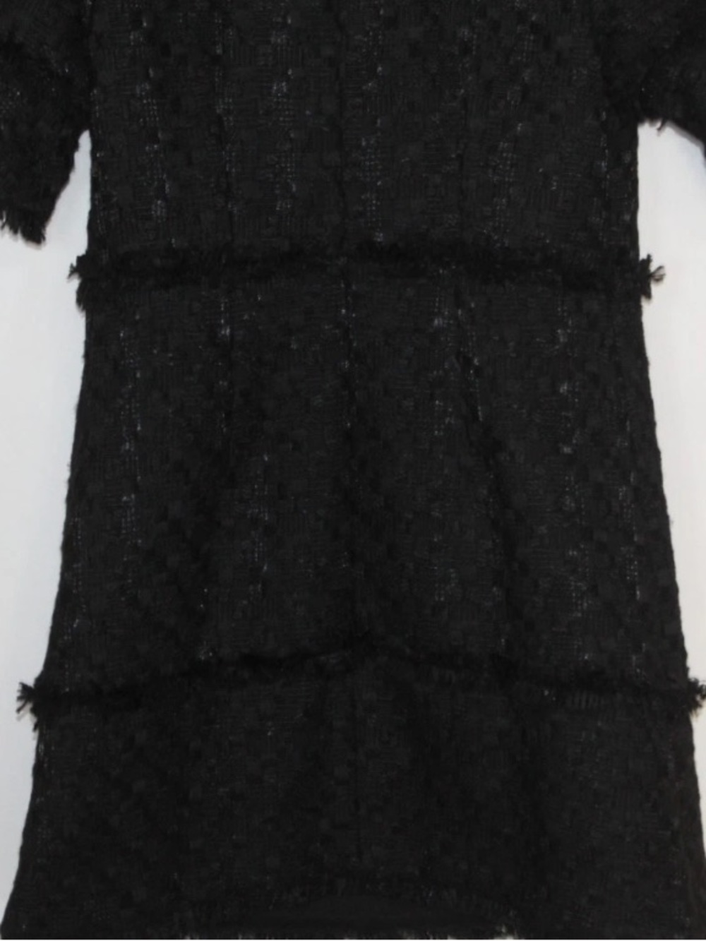Ann Taylor black tweed frayed trim flared sleeve shift mini dress - Picture 13 of 13